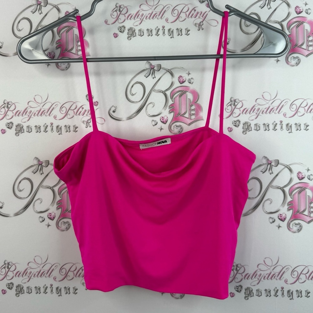 Fashion Nova cropped top tank top stretchy neon bright Hot Pink Camisole Top